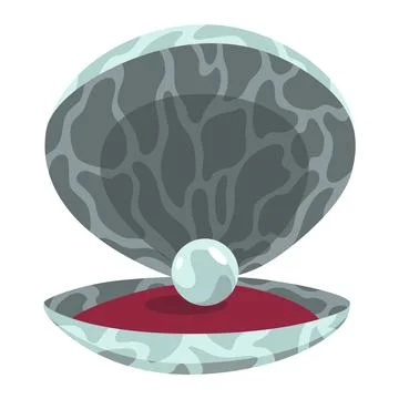 Pearl in seashell. Open seashell scallop and pearl shell icon. Beautiful pearl Stock Illustration