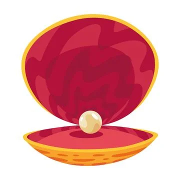 Pearl in seashell. Open seashell scallop and pearl shell icon. Beautiful pearl Stock Illustration
