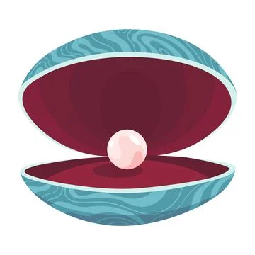 Pearl in seashell. Open seashell scallop and pearl shell icon. Beautiful pearl Stock Illustration