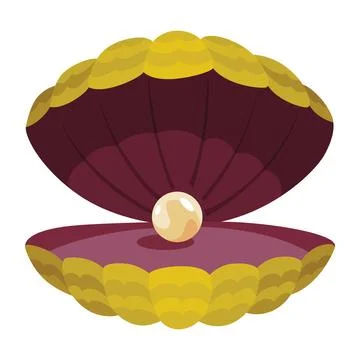 Pearl in seashell. Open seashell scallop and pearl shell icon. Beautiful pearl Stock Illustration