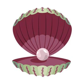 Pearl in seashell. Open seashell scallop and pearl shell icon. Beautiful pearl 스톡 일러스트