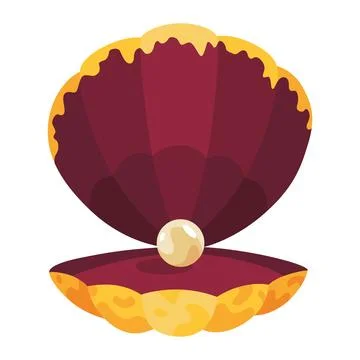 Pearl in seashell. Open seashell scallop and pearl shell icon. Beautiful pearl Stock Illustration