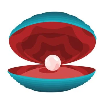 Pearl in seashell. Open seashell scallop and pearl shell icon. Beautiful pearl Stock Illustration