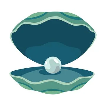 Pearl in seashell. Open seashell scallop and pearl shell icon. Beautiful pearl Stock Illustration