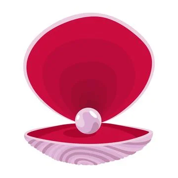 Pearl in seashell. Open seashell scallop and pearl shell icon. Beautiful pearl Stock Illustration