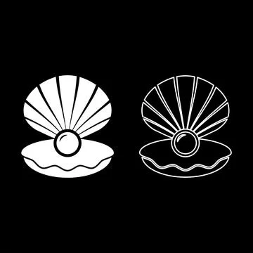 Pearl in seashell shell with pearlized inside open set icon white color vec.. 스톡 일러스트