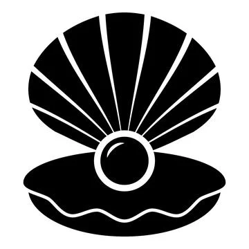 Pearl in seashell shell with pearlized inside open icon black color vector .. Stock Illustration