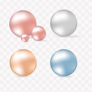 Pearl set isolated on transparent background. Spherical beautiful Vector. Stock Illustration