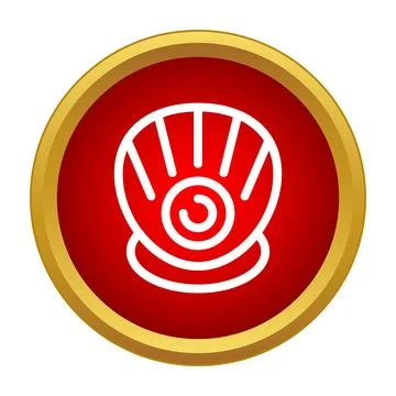Pearl shell icon with golden border and red background Stock Illustration