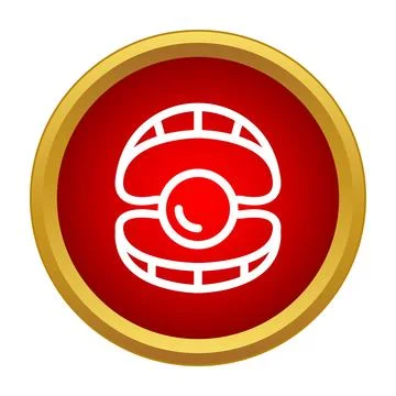 Pearl shell icon on red circle background Illustrazione stock