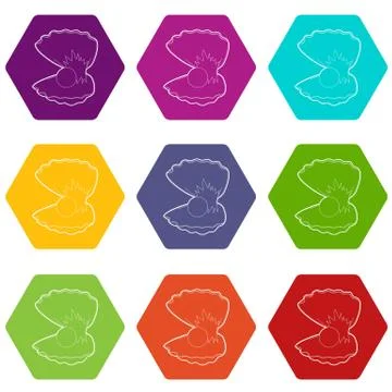 Pearl shell icons set 9 Stock Illustration