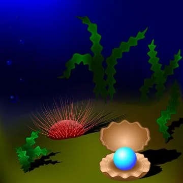 Pearl in the shell undersea Stock Illustration