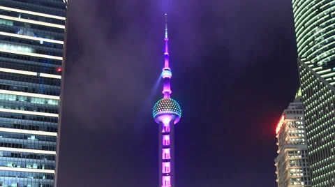 Pearl Tower night time lapse 30 fps zoom out Stock Footage 40646934