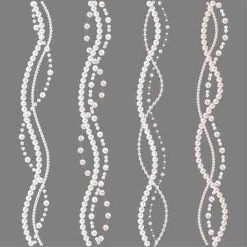 Pearl wavy string borders isolated on gray background. Illustrazione stock
