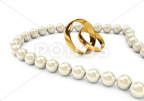 Pearl's necklace with gold rings Stock Illustration