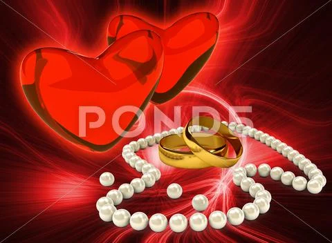 Pearl's necklace with gold rings Stock Illustration