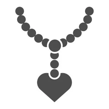 Pearls pendant with heart solid icon. Necklace with pearl vector illustration Illustrazione stock