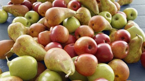 Pears and Apples on a white background. A lot of pears and apples on white. 3d Stock Illustration