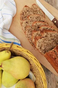 Pears and bread Stock Photos