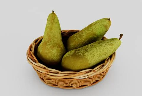 Pears in basket minimal 3d rendering on white background Stock Illustration