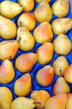 Pears in crate Foto stock