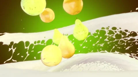 Pears falling. The whirlpool. Milk. Rotation. A delicacy. Stock Footage 258221035