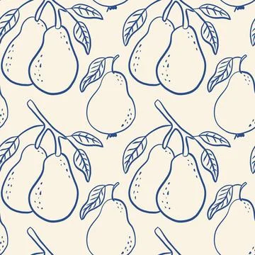 Pears with leaves in outline pattern Stock Illustration
