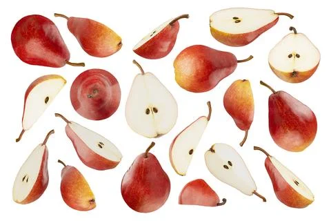 Pears pattern - ripe bright red pears with speckled skin as fruit background, Stock Photos
