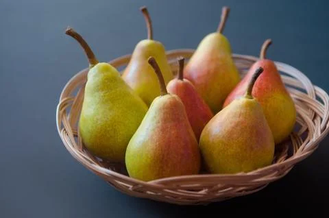 Pears. Pears harvest. Fruit background. Fresh organic pears on old sacking. Pear Stock Photos