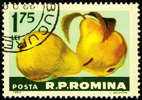 Pears on postage stamp Stock Photos