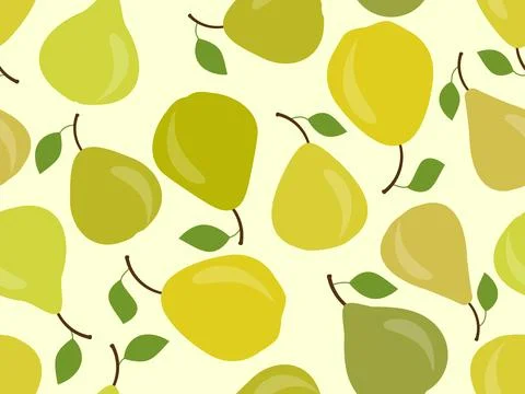 Pears seamless pattern. Green and yellow pears with one leaf. Design for pr.. Illustrazione stock