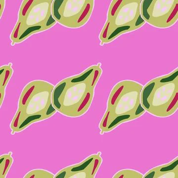 Pears of seamless pattern. Hand drawn background fruit. Stock Illustration