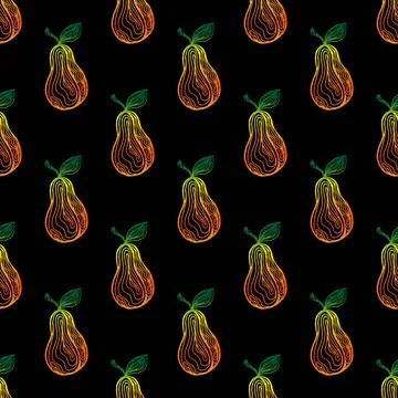 Pears seamless pattern Seamless pattern with pears fruits on a black backg... Stock Photos