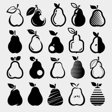 Pears set. Collection icons pear. Vector Stock Illustration