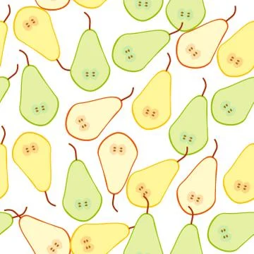 Pears simple seamless pattern yellow orange green slice fruit isolated on whi 스톡 일러스트