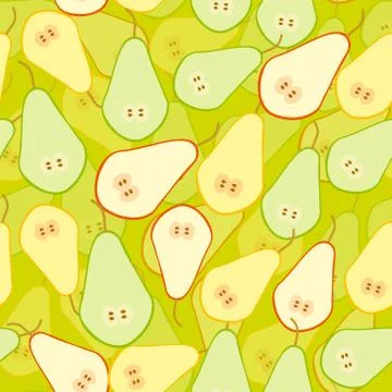 Pears simple seamless pattern yellow orange slice fruit on green background.  스톡 일러스트