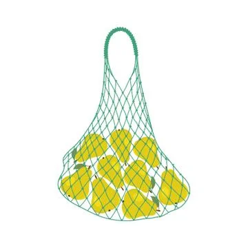 Pears in a string bag. Shopping bag with fruits Stock Illustration