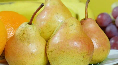 Pears on table close up, fruits dolly shot, health care Stock Footage 60700171