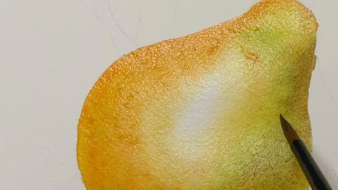 Pears taking shape in a watercolor artwork. Foto stock