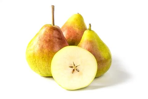 Pears on white background. Cut pear with core and seeds Stock Photos