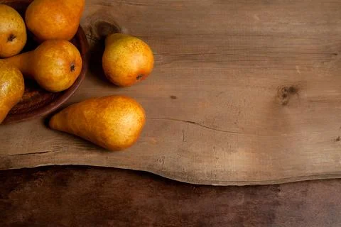 Pears on wooden background as background image.. Stock Photos