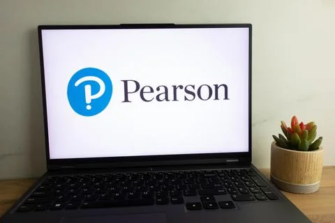Pearson plc British multinational company logo on laptop Stock Photos