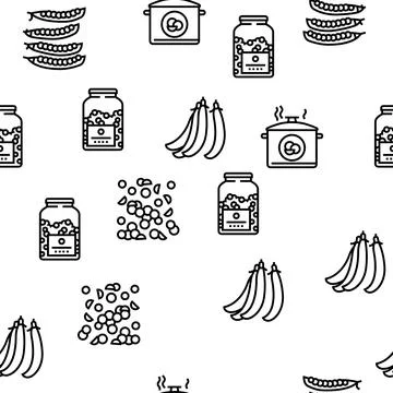 Peas Beans Vegetable Vector Seamless Pattern Stock Illustration