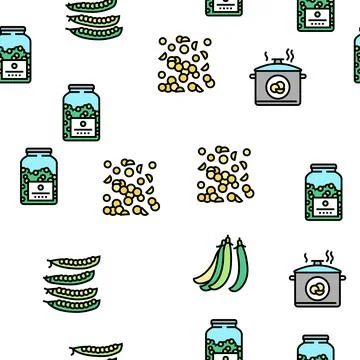 Peas Beans Vegetable Vector Seamless Pattern Stock Illustration