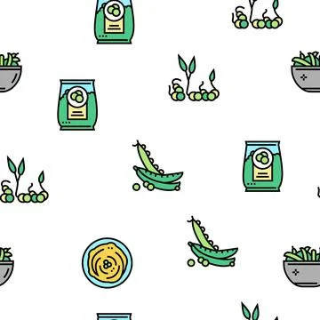 Peas Beans Vegetable Vector Seamless Pattern Stock Illustration
