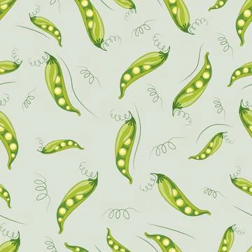 Peas seamless pattern on white background. Endless texture with green pod and Stock Illustration