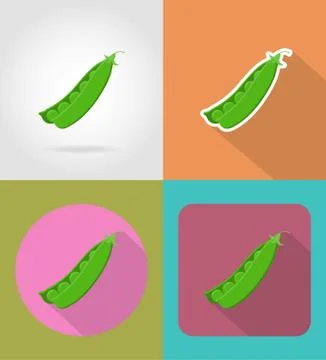 Peas vegetable flat icons with the shadow vector illustration Stock Illustration