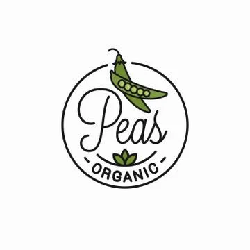 Peas vegetable logo. Round linear of green pea Stock Illustration