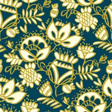 Peasant decorative flower seamless pattern. Stock Illustration