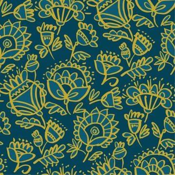 Peasant decorative flower seamless pattern. 스톡 일러스트